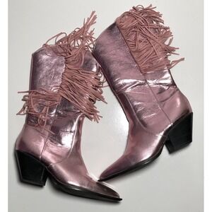 Billini Andi Metallic Pink Fringe Cowboy Cowgirl Boots Womens Damaged Heels 9